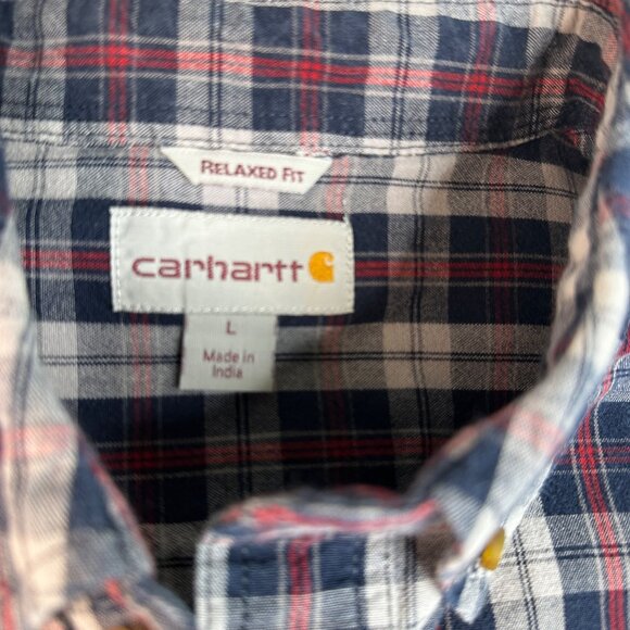 Carhartt Shirt Mens Large Fort Plaid Long Sleeve Plaid Workwear Chambray Button - Picture 3 of 9
